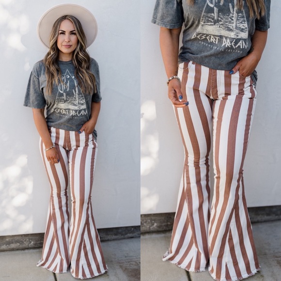 Pinstripe western flare bell bottoms stripe vintage 70’s style jeans - Picture 3 of 3